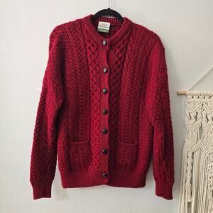 Shannon Woolen Mills 100% Merino Wool Sweater Cardigan Red Size XL Extra Large
